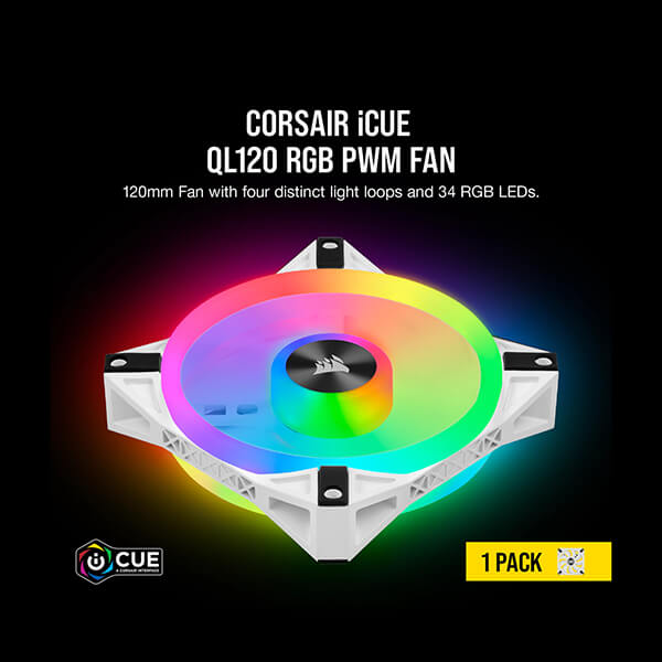 Corsair iCUE QL120 RGB White Cabinet Fan (Single Pack)